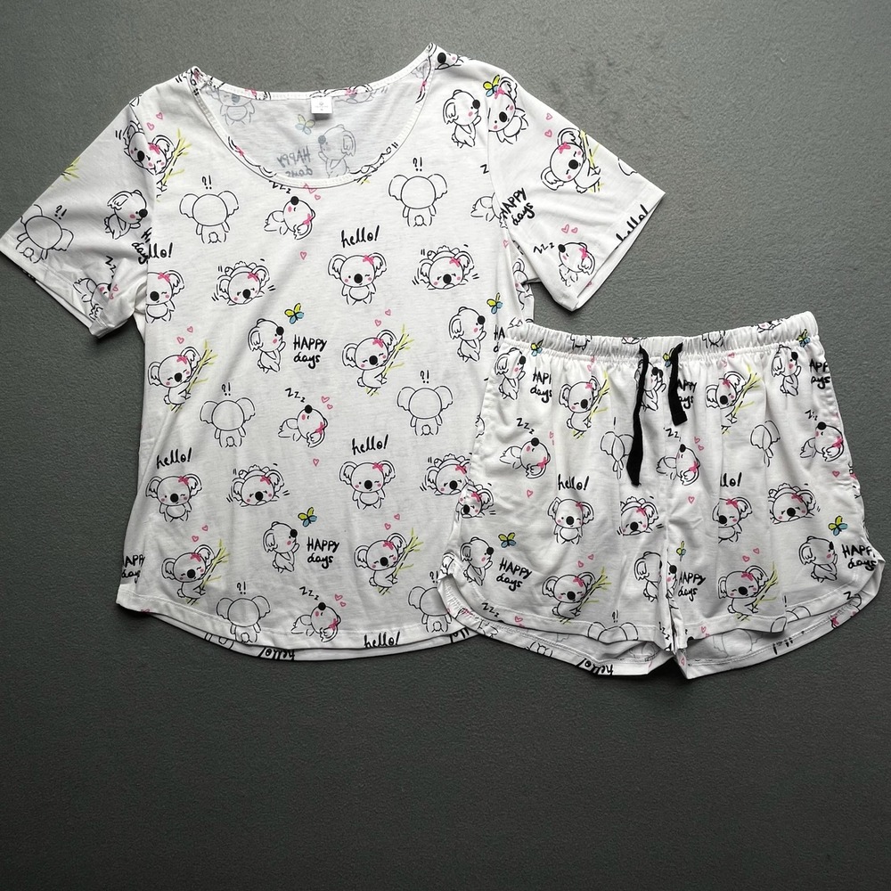 FEIFEIYU‎ Koala Pajama Set Women's Size S Sleepwear Top Shorts White Cute